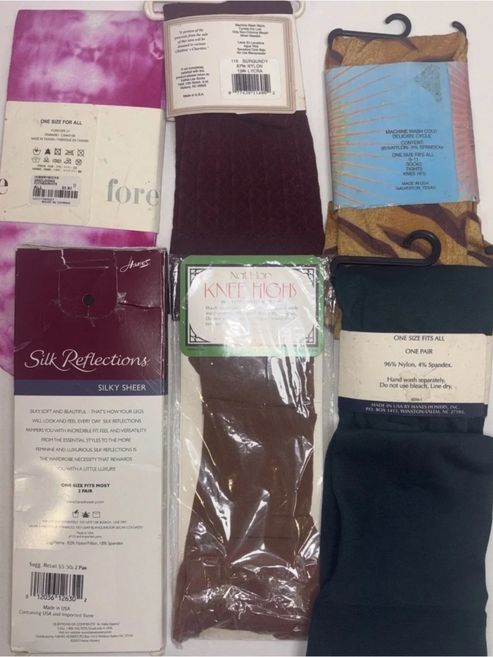 Lot of 7 VTG & Mixed Brand Stockings Women OS Multicolor Knee High Hosiery Lot